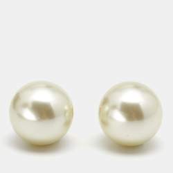 Dior Tribales Faux Pearl Gold Tone Stud Earrings