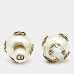 Dior Tribales Aged Gold Tone Faux Pearl Asymmetric Earrings