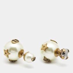 Dior Tribales Aged Gold Tone Faux Pearl Asymmetric Earrings