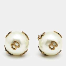 Dior Tribales Aged Gold Tone Faux Pearl Asymmetric Earrings