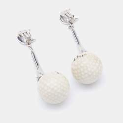 Dior Silver Tone Golf Ball Charm Clip On Drop Earrings