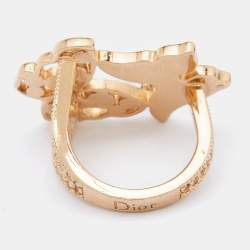 Pre Owned Dior Light Pink Mother of Pearl Butterfly Crystal Gold Tone Ring Size EU 49