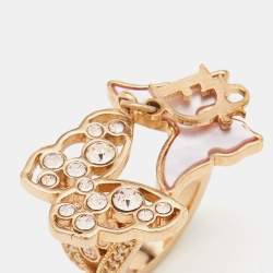 Pre Owned Dior Light Pink Mother of Pearl Butterfly Crystal Gold Tone Ring Size EU 49
