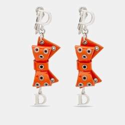 Dior Orange Bow Patent Leather Drop Earrings