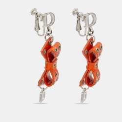 Dior Orange Bow Patent Leather Drop Earrings