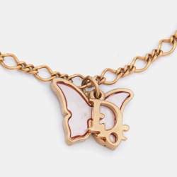 Pre Owned Dior Gold Tone Mother Of Pearl Butterfly Charm Bracelet