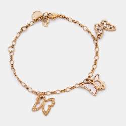 Pre Owned Dior Gold Tone Mother Of Pearl Butterfly Charm Bracelet