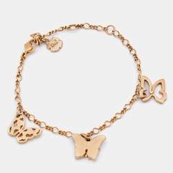 Pre Owned Dior Gold Tone Mother Of Pearl Butterfly Charm Bracelet