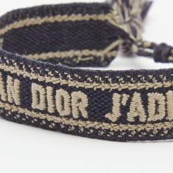 Pre Owned Dior J'adior Navy Blue Embroidered Cotton Bracelet 