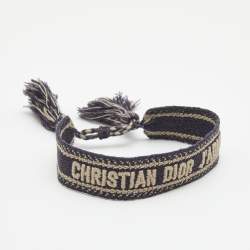Pre Owned Dior J'adior Navy Blue Embroidered Cotton Bracelet 
