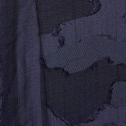 Dior Navy Blue Paint Pattern Cotton Fringed Shawl