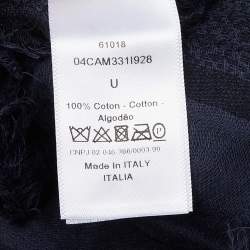 Dior Navy Blue Paint Pattern Cotton Fringed Shawl