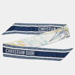 Dior White/Navy Blue Reve d'Infini Silk Mitzah Scarf