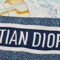 Dior White/Navy Blue Reve d'Infini Silk Mitzah Scarf