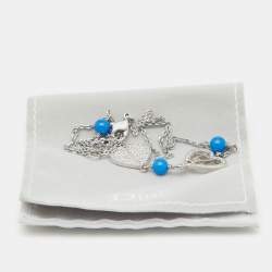 Dior Silver Tone Crystal Heart & Blue Bead Necklace