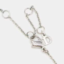 Dior Silver Tone Crystal Heart & Blue Bead Necklace