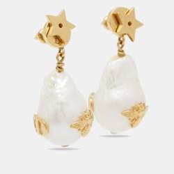 مملوكة مسبقًا Dior Faux Pearl Gold Tone Earrings