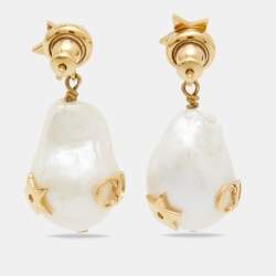 مملوكة مسبقًا Dior Faux Pearl Gold Tone Earrings
