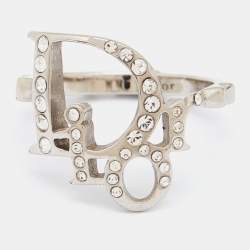 Pre Owned Dior Oblique Crystal Silver Tone Ring Size 55