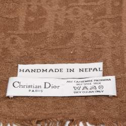Pre Owned Christian Dior Brown Oblique Pattern Cashmere & Silk Shawl