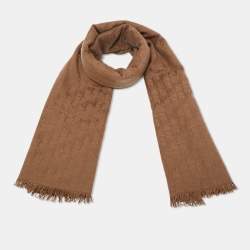 Pre Owned Christian Dior Brown Oblique Pattern Cashmere & Silk Shawl