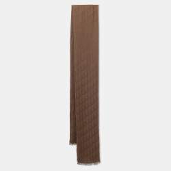 Pre Owned Christian Dior Brown Oblique Pattern Cashmere & Silk Shawl