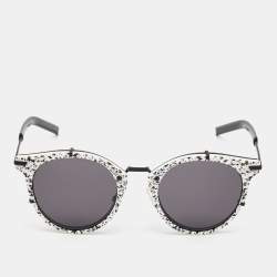 Pre Owned Dior Black/White Printed DIOR0196S Round Sunglasses