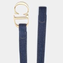 Pre Owned Dior Navy Blue Denim CD Logo Buckle Belt L