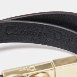 Pre Owned Dior Mise En Dior Leather Faux Pearl Gold Tone Double Wrap Bracelet