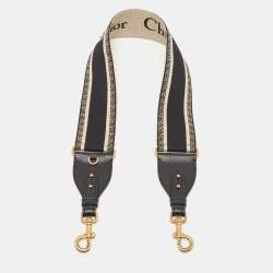 Pre Owned Dior Black/Cream Embroidered Canvas Shoulder Bag Strap
