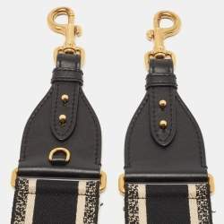 Pre Owned Dior Black/Cream Embroidered Canvas Shoulder Bag Strap
