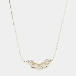 Dior Bijoux 5 Leaves Crystals Two Tone Necklace