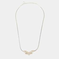 Dior Bijoux 5 Leaves Crystals Two Tone Necklace