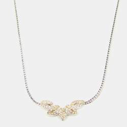 Dior Bijoux 5 Leaves Crystals Two Tone Necklace