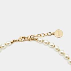 Pre Owned Dior 30 Montaigne Faux Pearl Gold Tone Choker Necklace