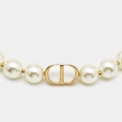 Pre Owned Dior 30 Montaigne Faux Pearl Gold Tone Choker Necklace