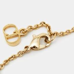 Pre Owned Dior Clair D Lune Crystal Faux Pearl Gold Tone Bracelet
