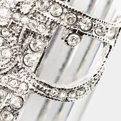 Dior Vintage Statement Crystal Logo Silver Tone Ring Size 54