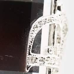 Dior Vintage Statement Crystal Logo Silver Tone Ring Size 54