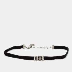 Pre Owned Dior Black Velvet Crystal Dior Logo Choker