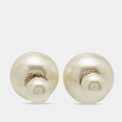 Dior Tribales Faux Pearl Gold Tone Stud Earrings