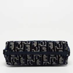 Pre Owned Dior Navy Blue/White Oblique Velvet Cosmetic Pouch