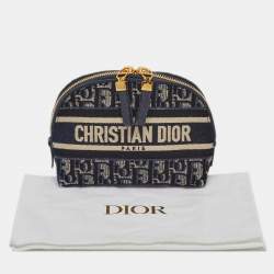 Pre Owned Dior Navy Blue/White Oblique Velvet Cosmetic Pouch