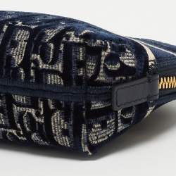 Pre Owned Dior Navy Blue/White Oblique Velvet Cosmetic Pouch