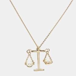 Pre Owned Dior Tell Me Dior Libra Faux Pearl Crystal Gold Tone Pendant Necklace
