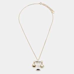 Pre Owned Dior Tell Me Dior Libra Faux Pearl Crystal Gold Tone Pendant Necklace