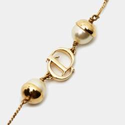 Pre Owned Dior Mise En Dior Faux Pearl Gold Tone Bracelet
