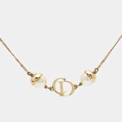 Pre Owned Dior Mise En Dior Faux Pearl Gold Tone Bracelet
