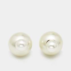 Pre Owned Dior Tribales Faux Pearl Gold Tone Earrings