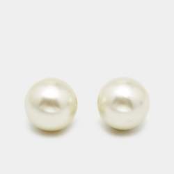 Pre Owned Dior Tribales Faux Pearl Gold Tone Earrings